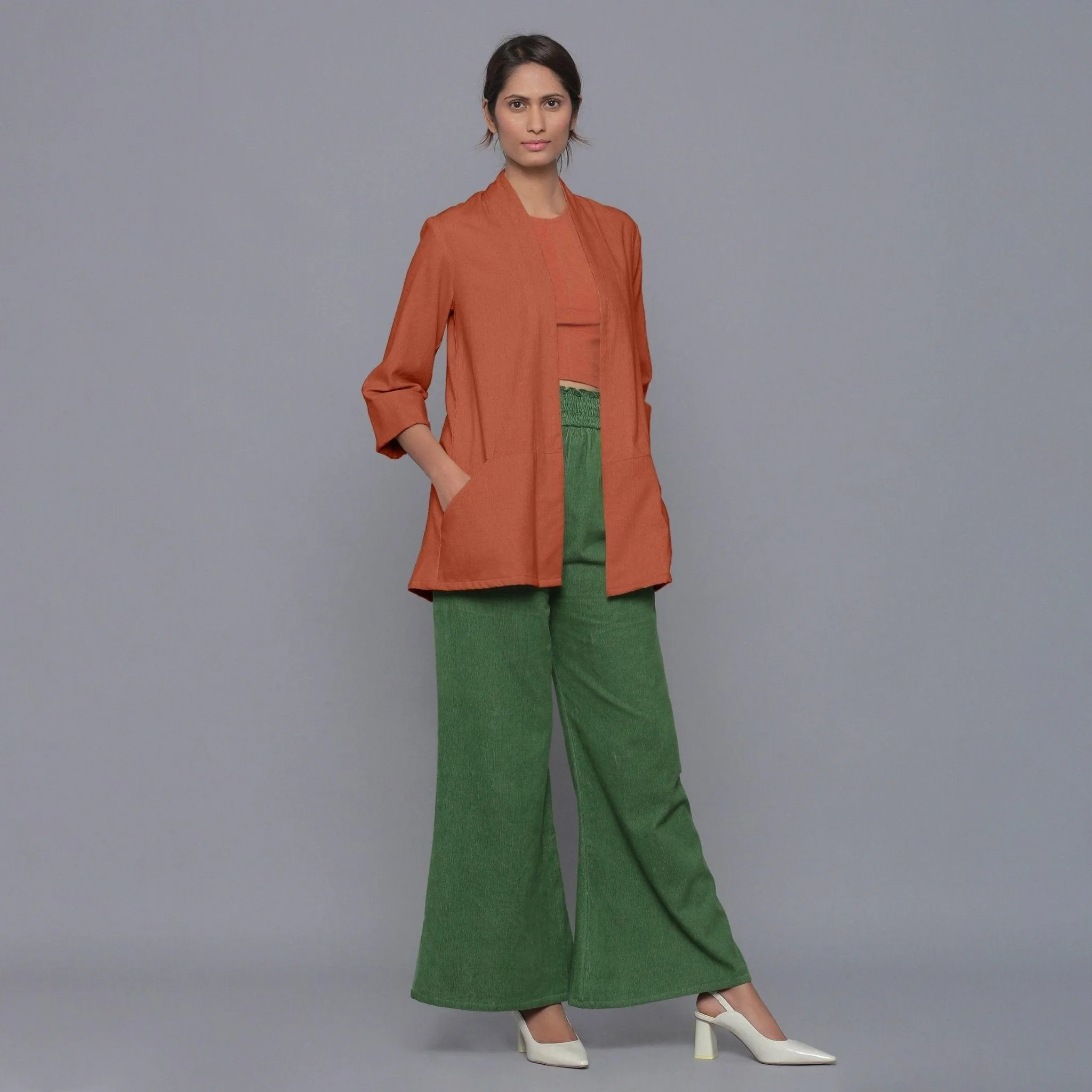 Sunset Rust Warm Cotton Corduroy Front Open Overlay