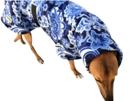 Swish & swirls of blue Greyhound Deluxe coat rug thick polar fleece washable extra wide neck hoodie