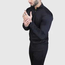 Three Stripes All Black Poly Fleece Tracksuit
