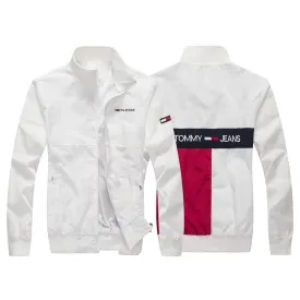 Tom Cool Front Flag Logo Crested Zip Down Jacket-White