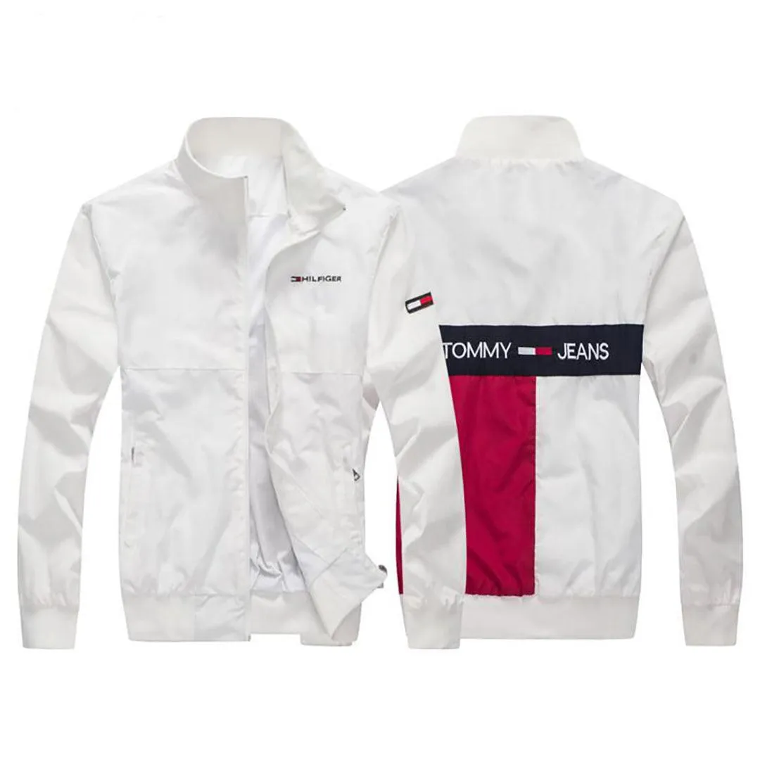 Tom Cool Front Flag Logo Crested Zip Down Jacket-White