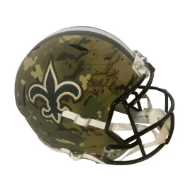 Tyrann Mathieu Autographed "Honey Badger" Saints Camo Replica Full Size Helmet