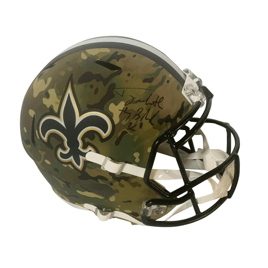 Tyrann Mathieu Autographed "Honey Badger" Saints Camo Replica Full Size Helmet
