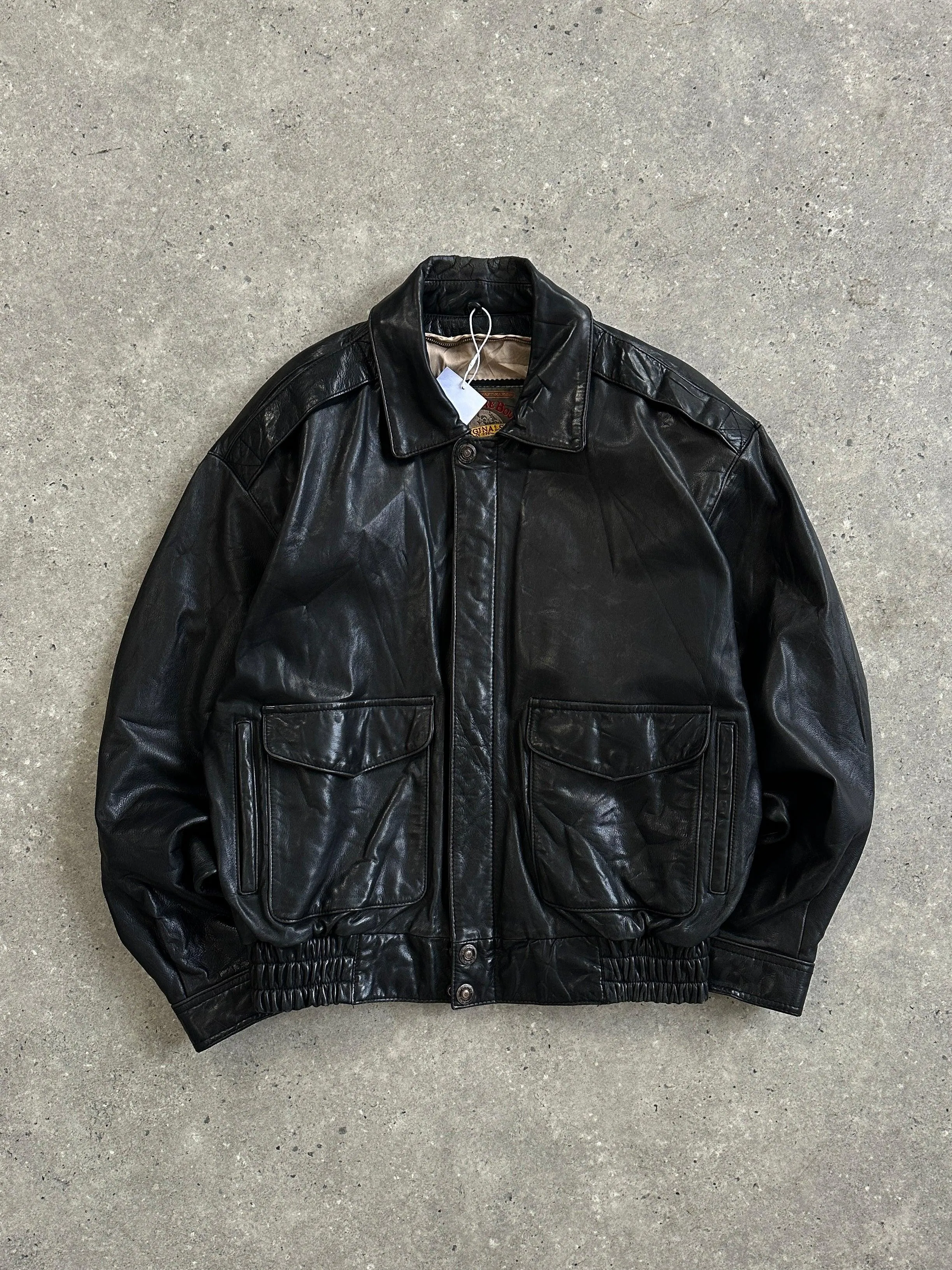 Vintage Leather Bomber Jacket - S/M