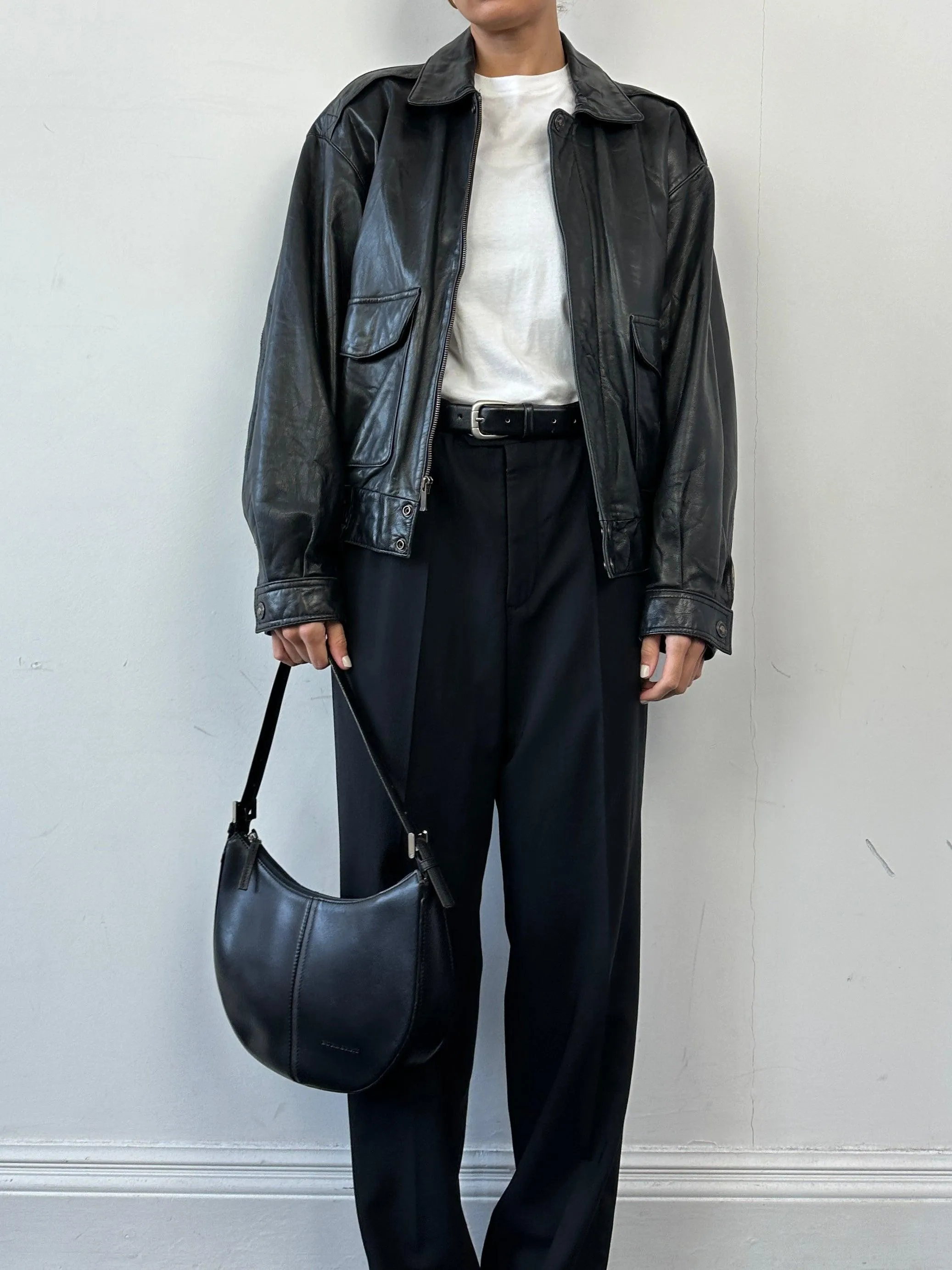 Vintage Leather Bomber Jacket - S/M