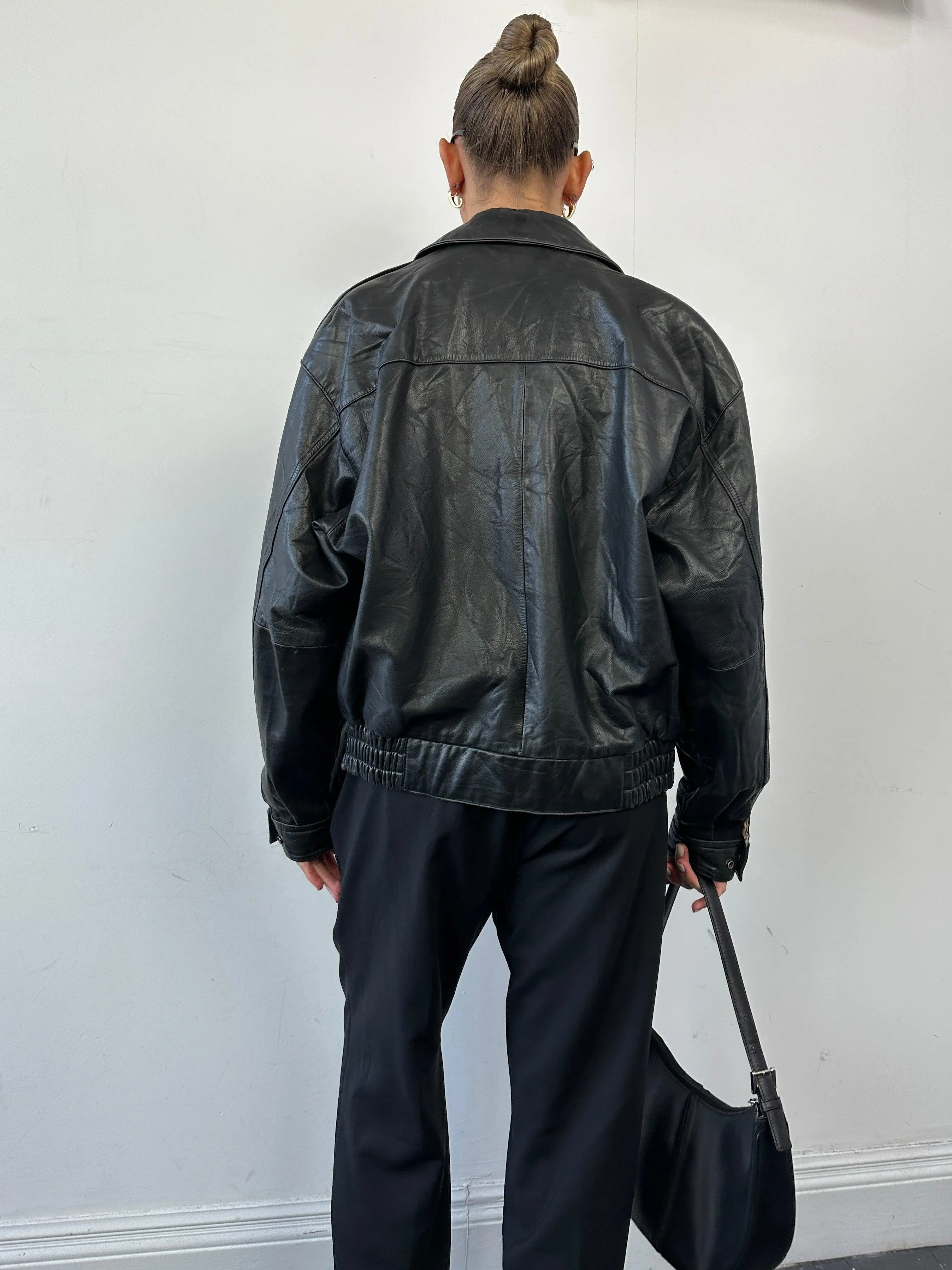 Vintage Leather Bomber Jacket - S/M