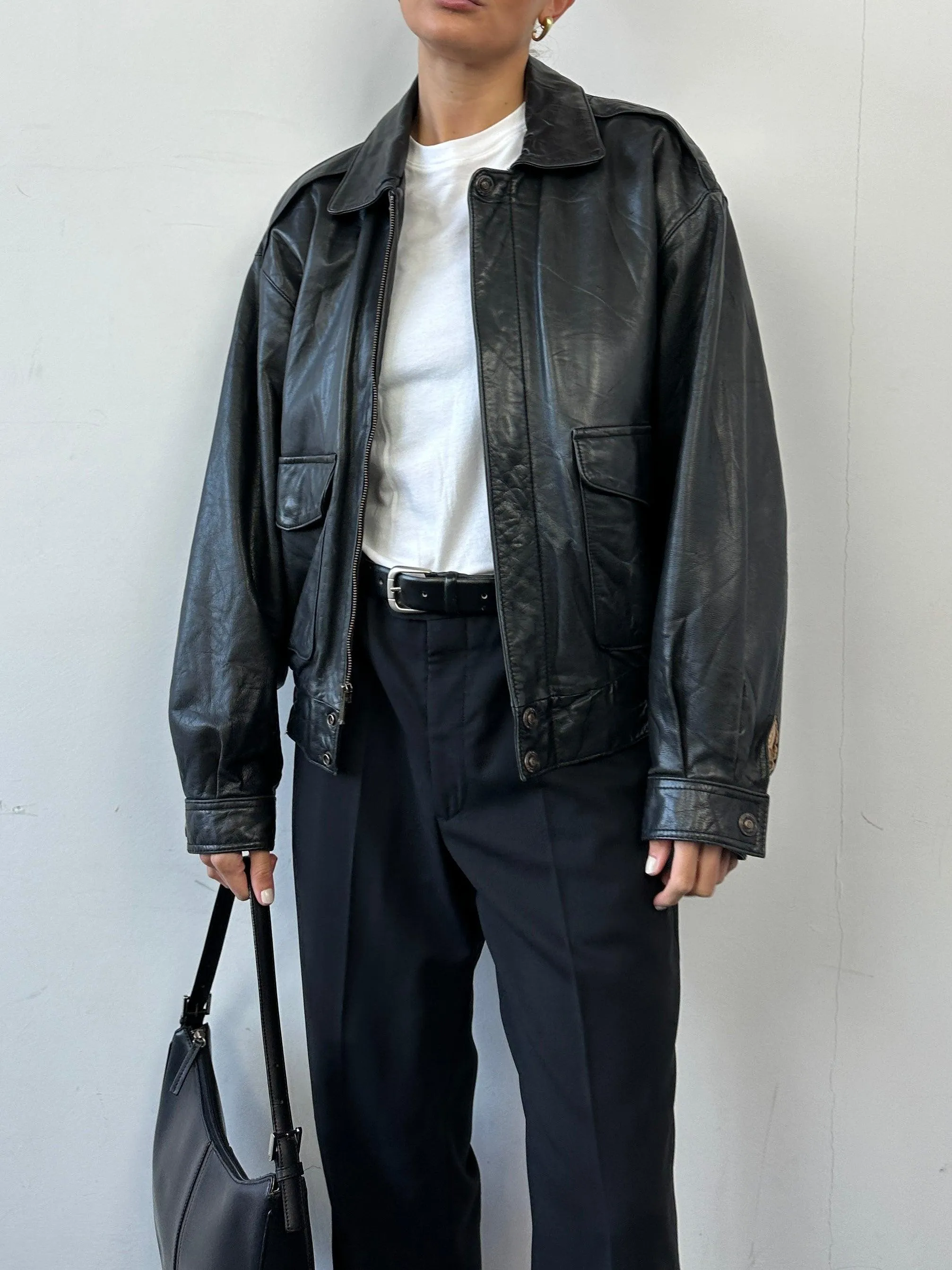 Vintage Leather Bomber Jacket - S/M