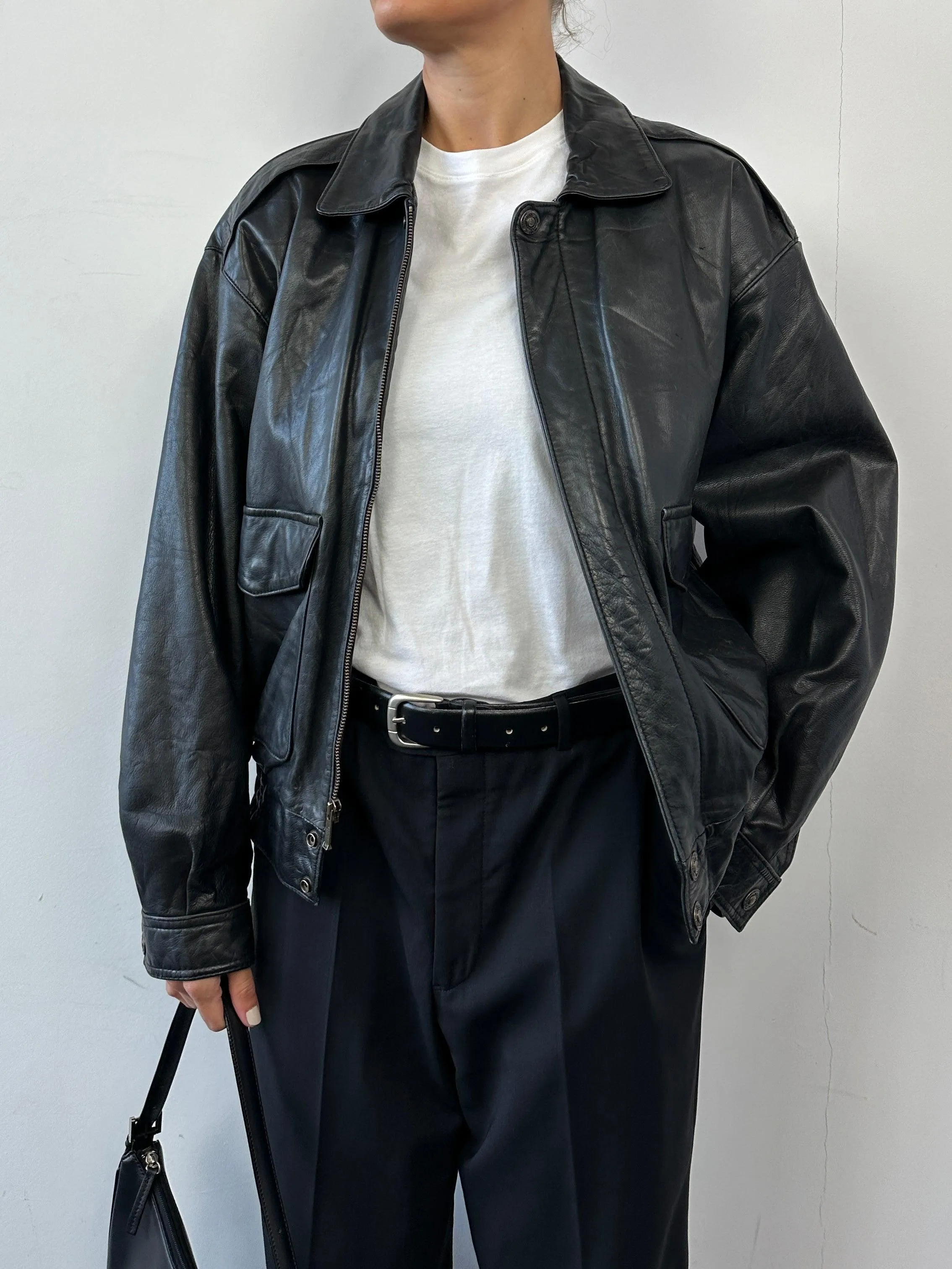 Vintage Leather Bomber Jacket - S/M