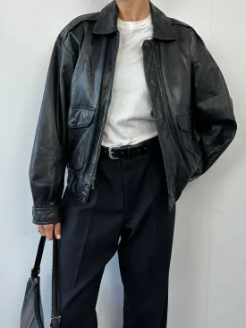 Vintage Leather Bomber Jacket - S/M