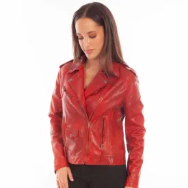 Vintage Red Leather Motorcycle Jacket at Bourbon Cowgirl