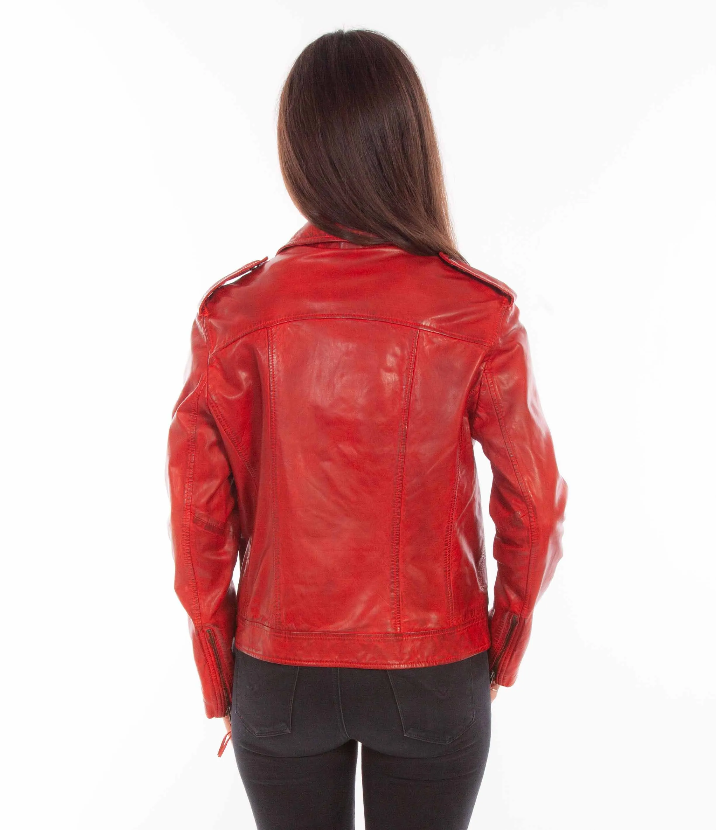 Vintage Red Leather Motorcycle Jacket at Bourbon Cowgirl