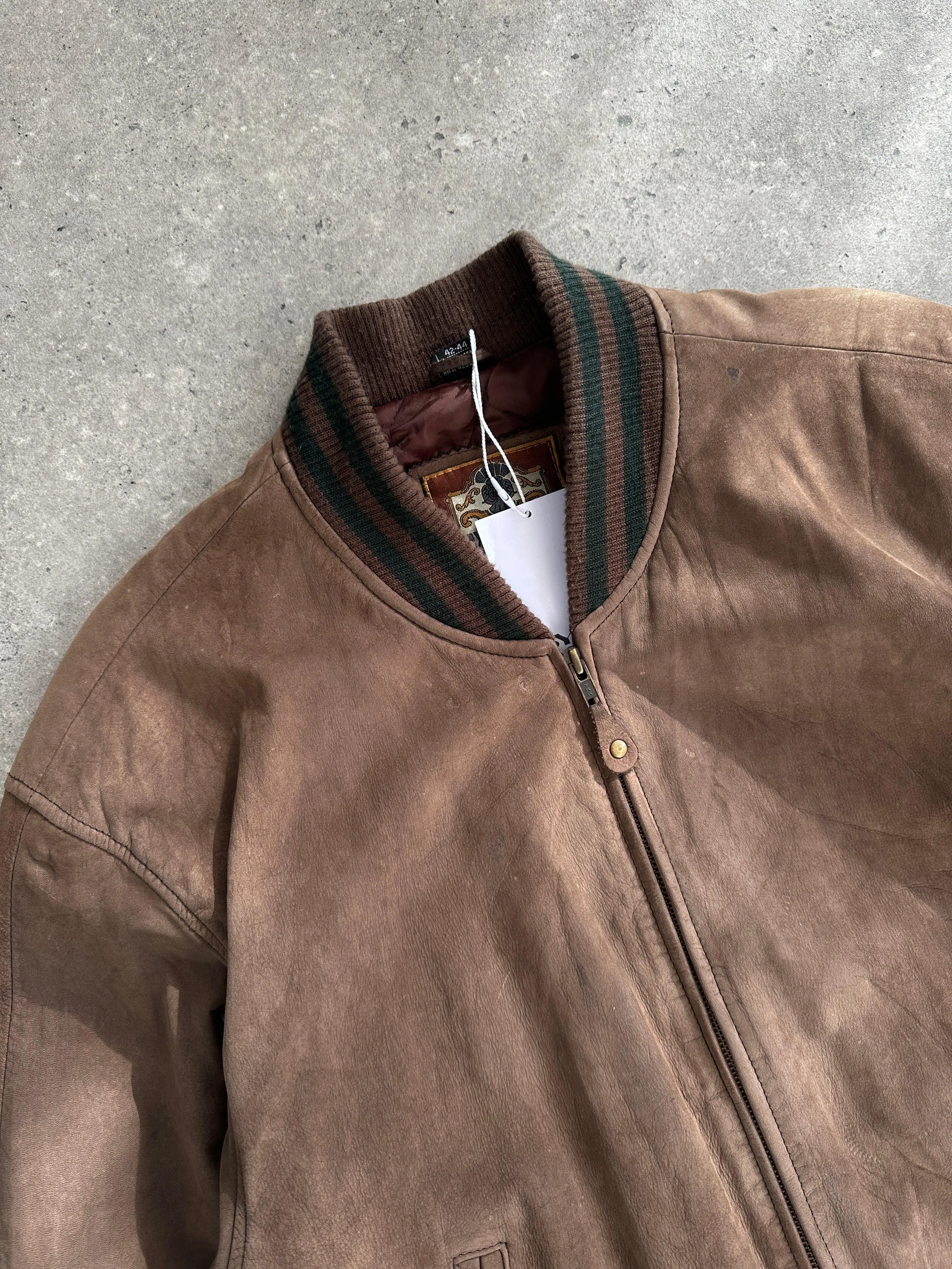 Vintage Varsity Nubuck Leather Bomber Jacket - M/L