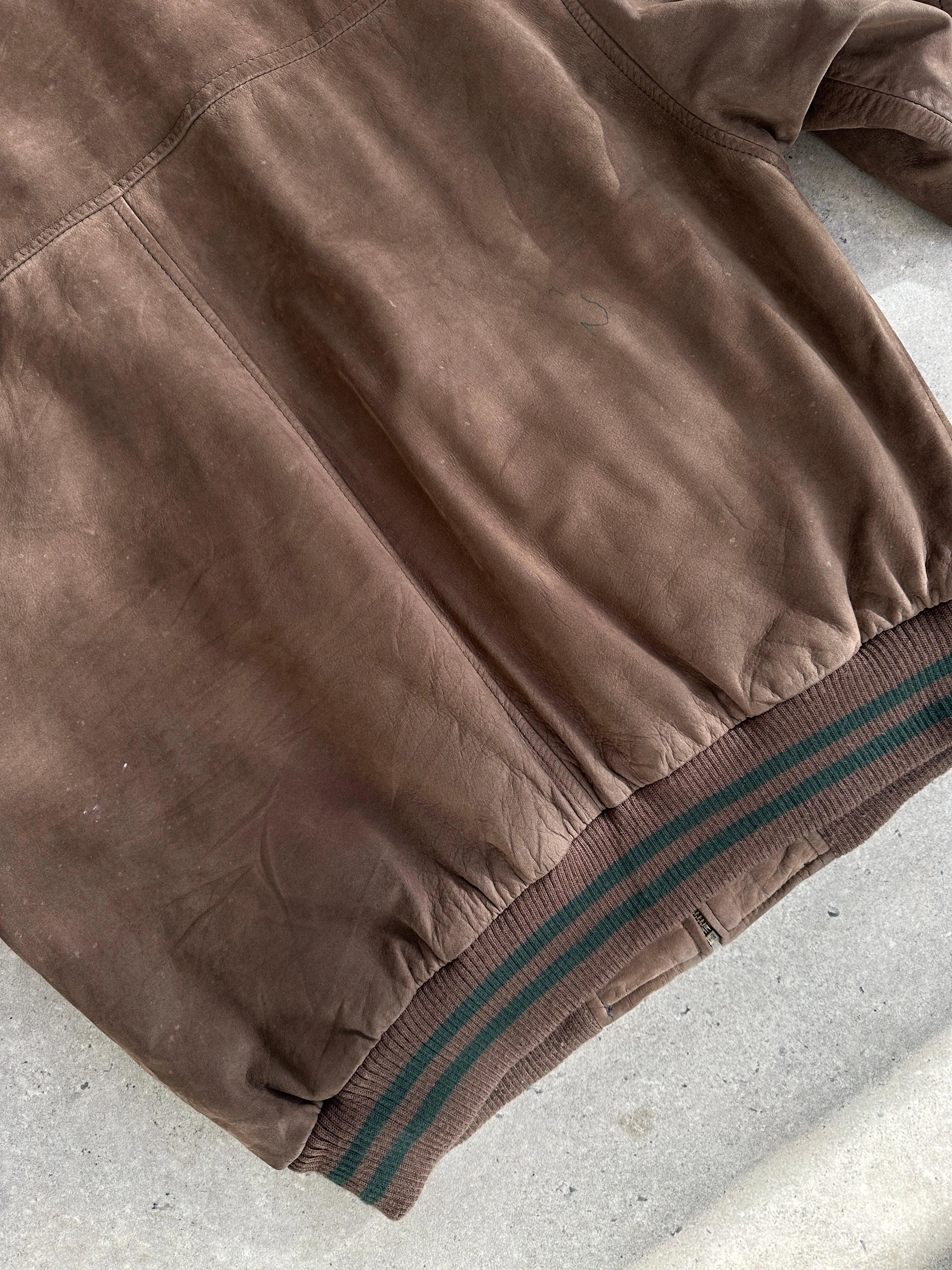 Vintage Varsity Nubuck Leather Bomber Jacket - M/L
