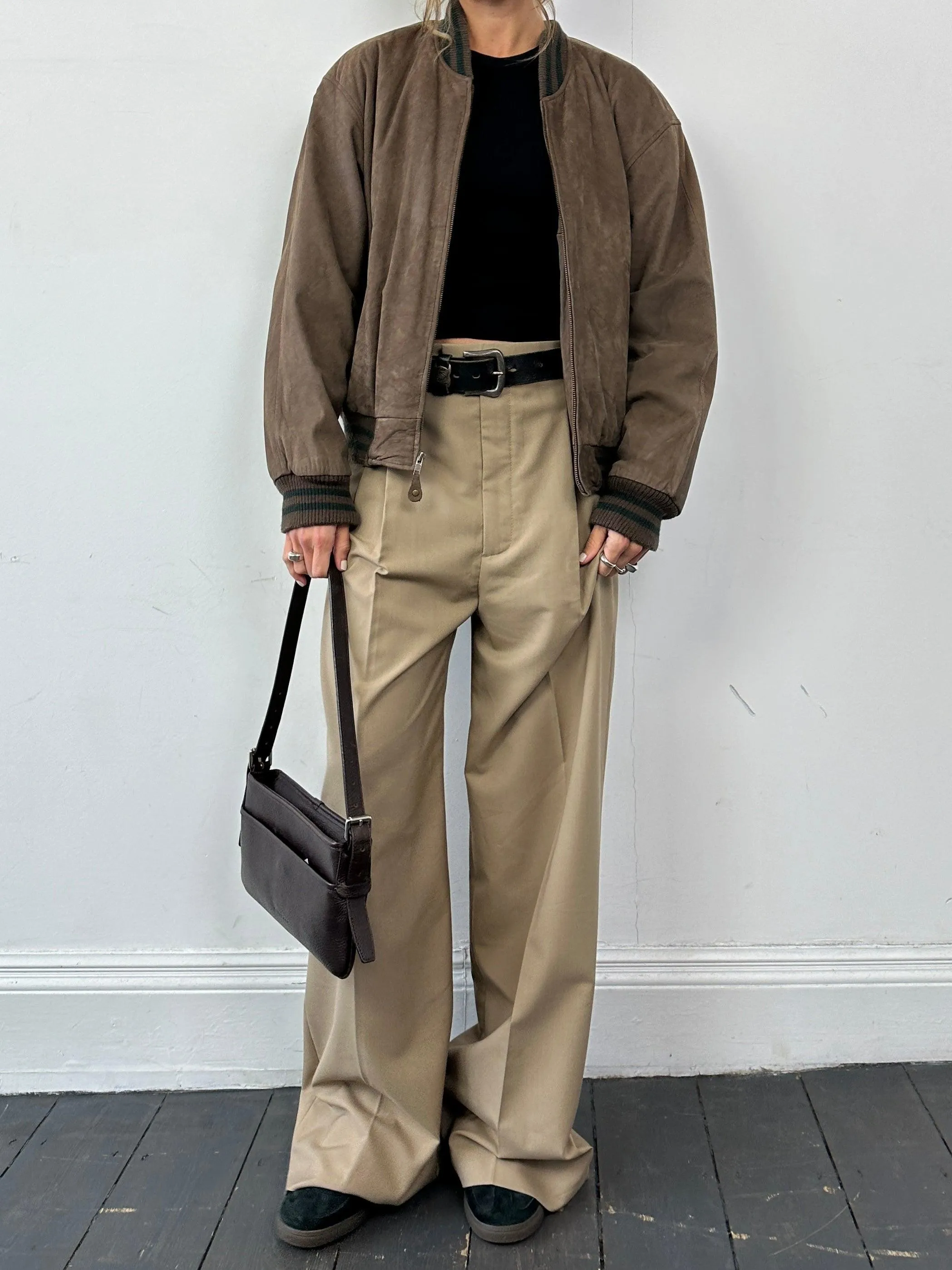 Vintage Varsity Nubuck Leather Bomber Jacket - M/L