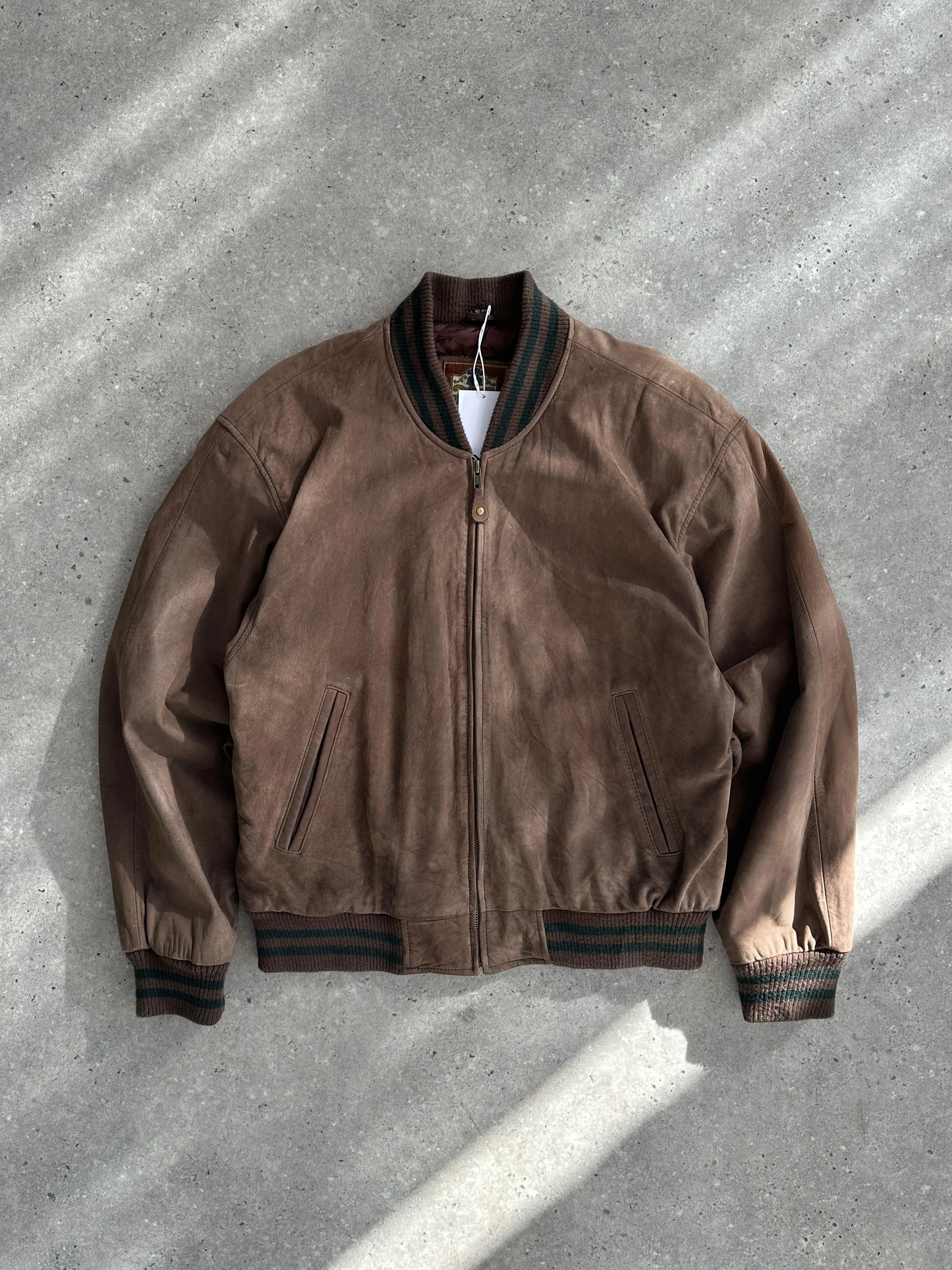 Vintage Varsity Nubuck Leather Bomber Jacket - M/L