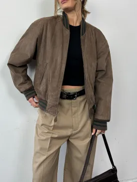 Vintage Varsity Nubuck Leather Bomber Jacket - M/L