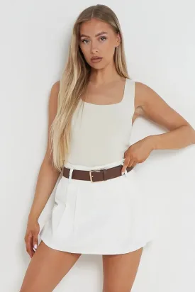 White Casual Belt Decor Skorts