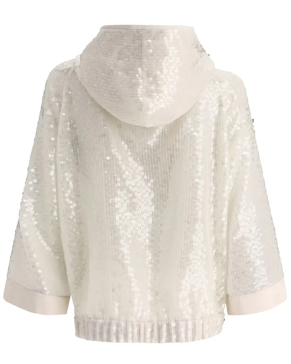 White Sequin Paillette Hooded Jacket