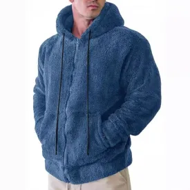 WIAOFELLAS  -  Autumn Winter Men's Fleece Hoodie Coats Solid Hooded Jackets Casual Loose Zipper Pocket Hoody Outwear Male Outdoor Sports Coats