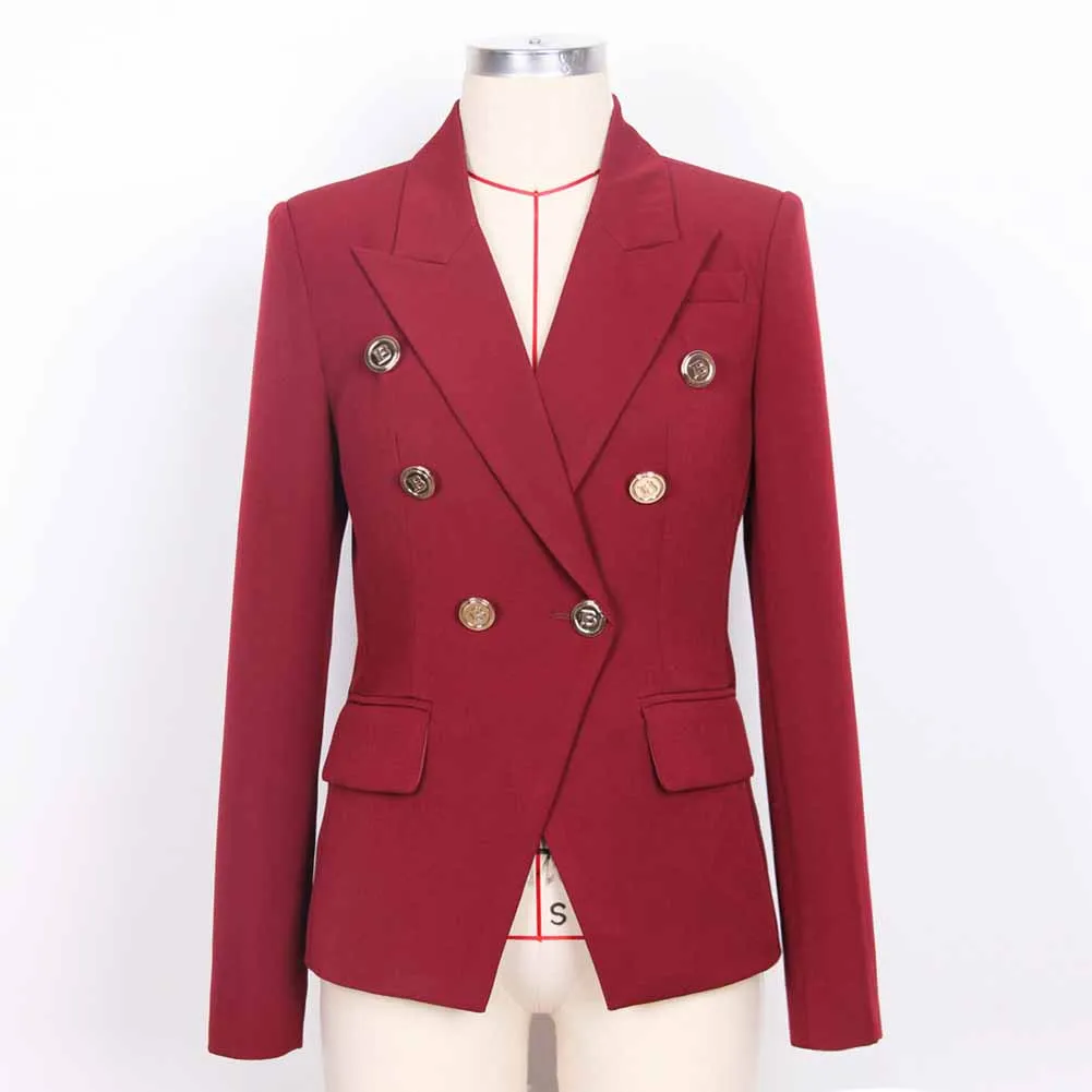 Women Double Breasted Gold Button Blazer